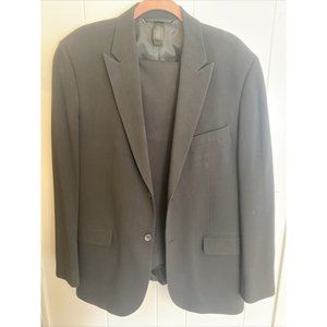 Claiborne 2 Pce Suit~ Black On Black Woven Stripe~ M Size Jacket 42R/Pants 33x30